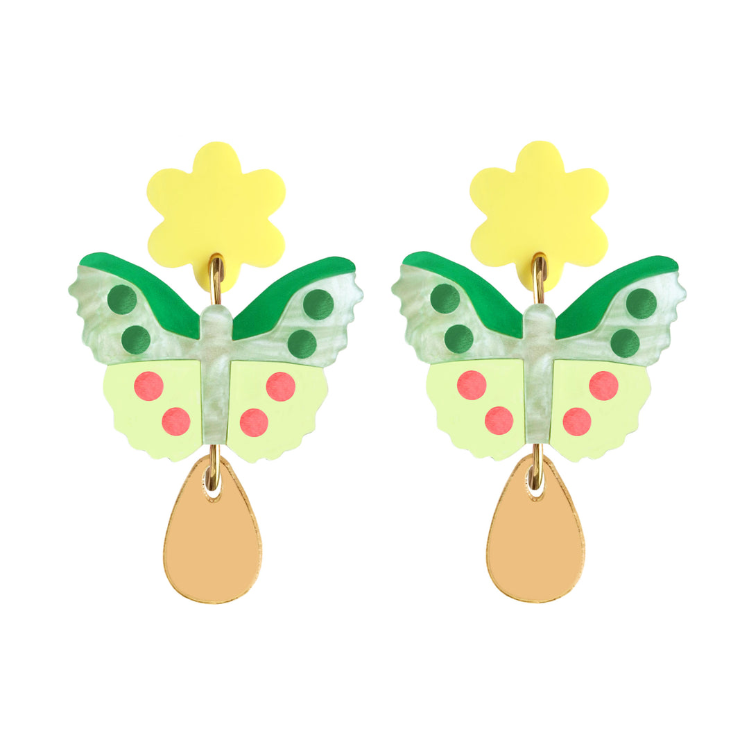 Butterfly Flower Dangle Earrings in Green