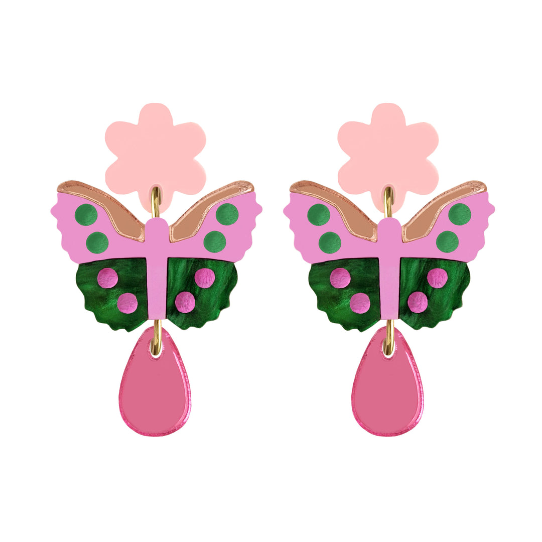 Butterfly Flower Dangle Earrings in Purple