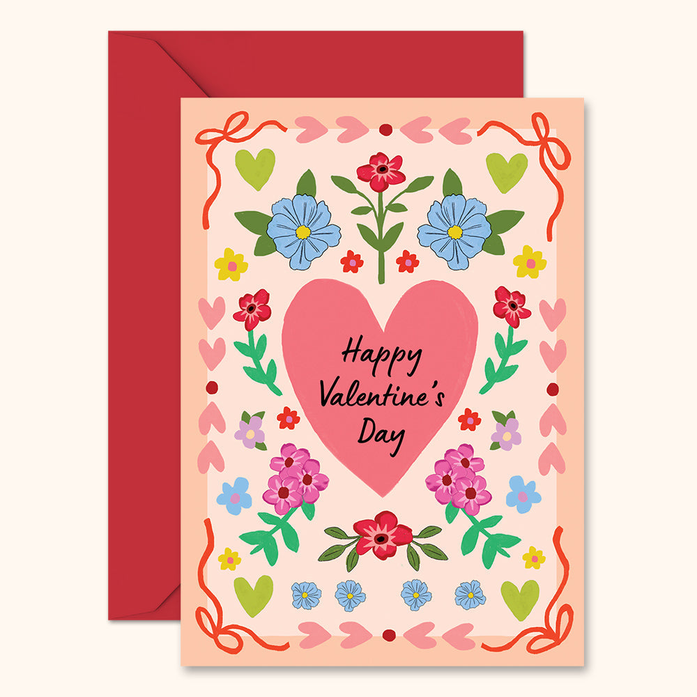 Valentines Day Card - Folk Floral | Wholesale