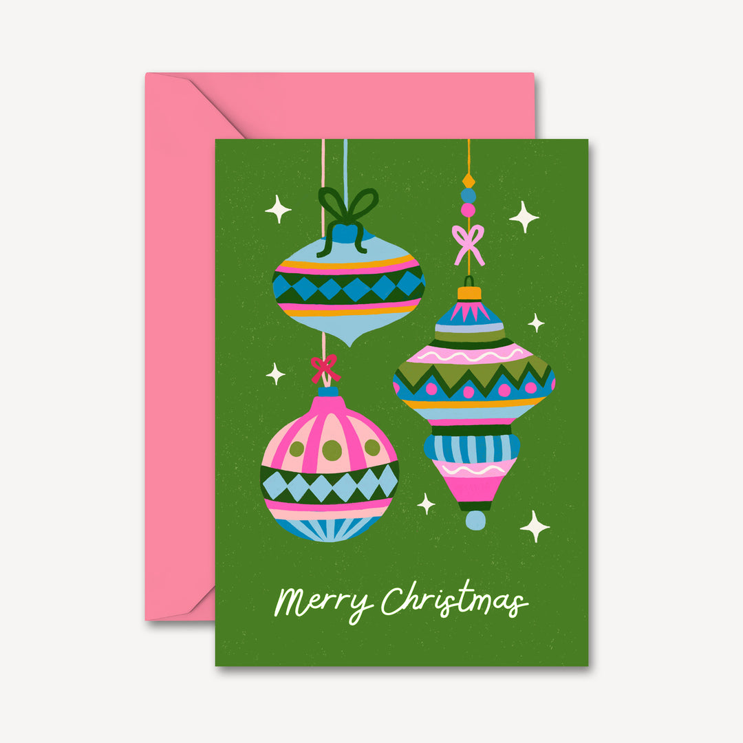 Christmas Card with Vintage Bauble Illustration Green | Wholesale