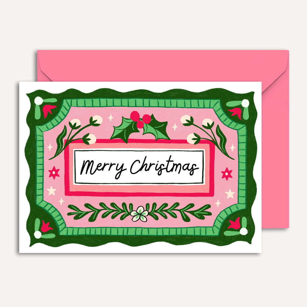 Christmas Card with Vintage Illustration Holly | Wholesale