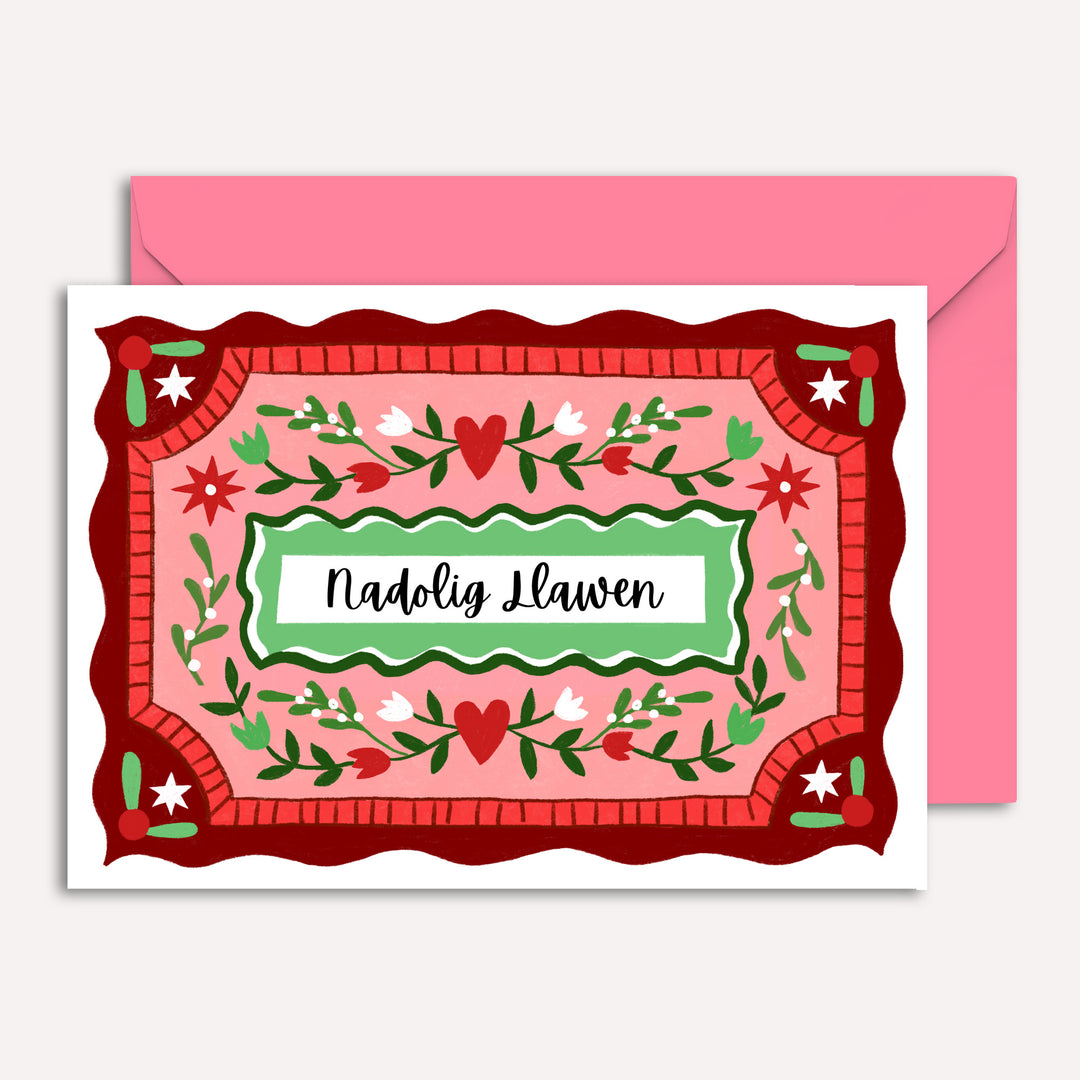 Nadolig Llawen Welsh Christmas Card with Vintage Heart Illustration | Wholesale
