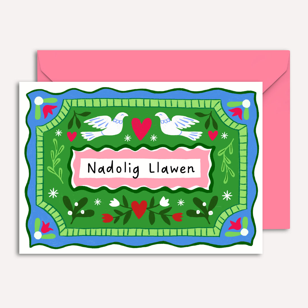 Nadolig Llawen Christmas Card with Vintage Dove Illustration | Wholesale