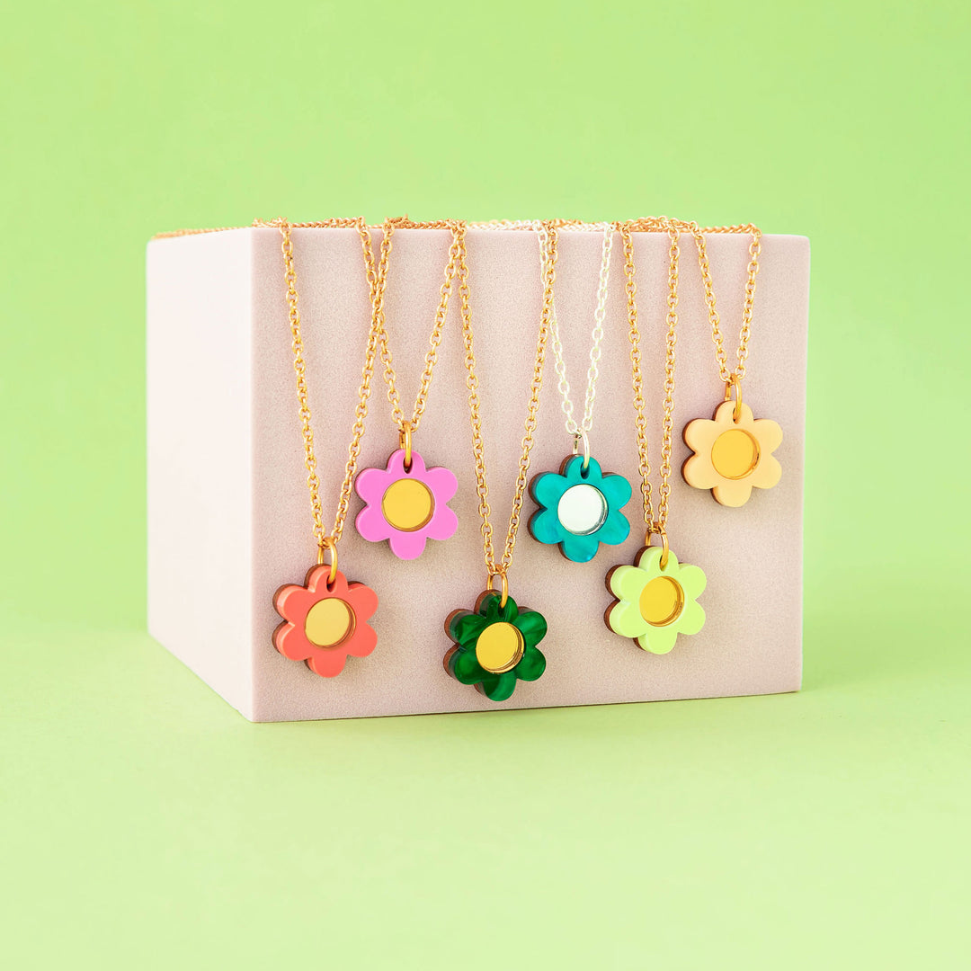Daisy Necklace in Coral Pink and Gold