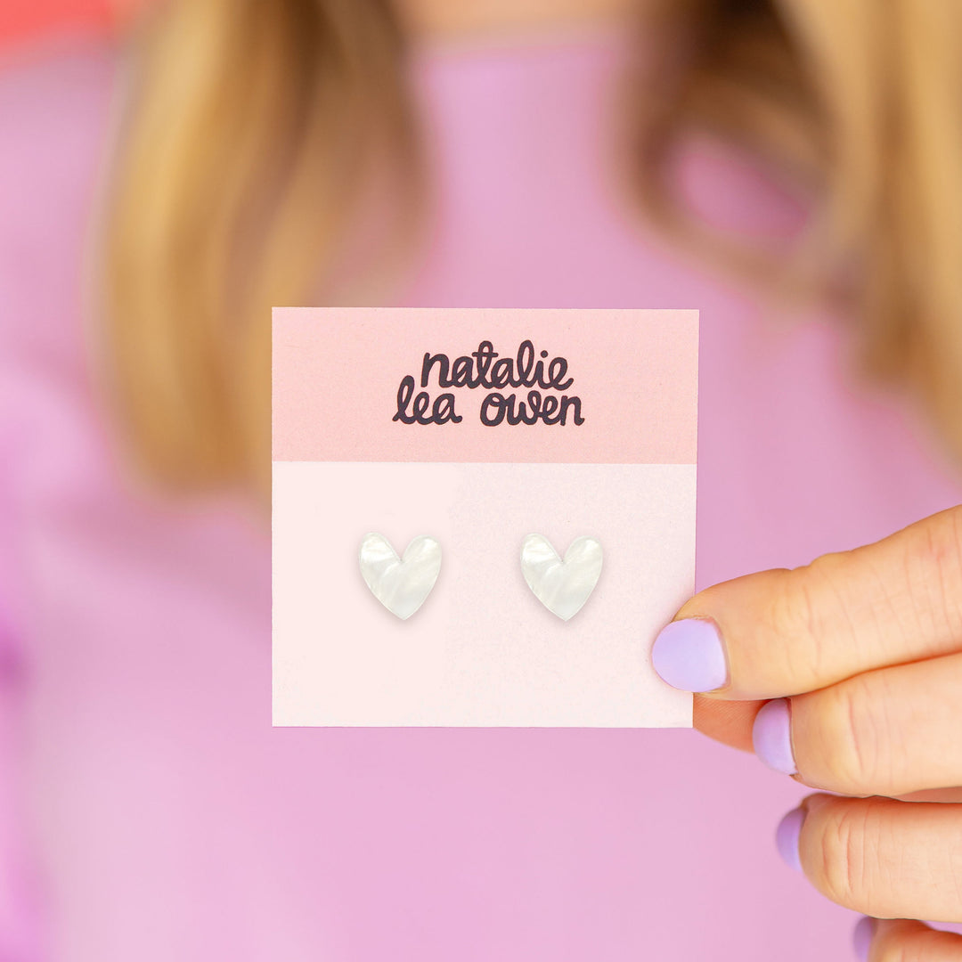 White Pearl Hearts Earrings