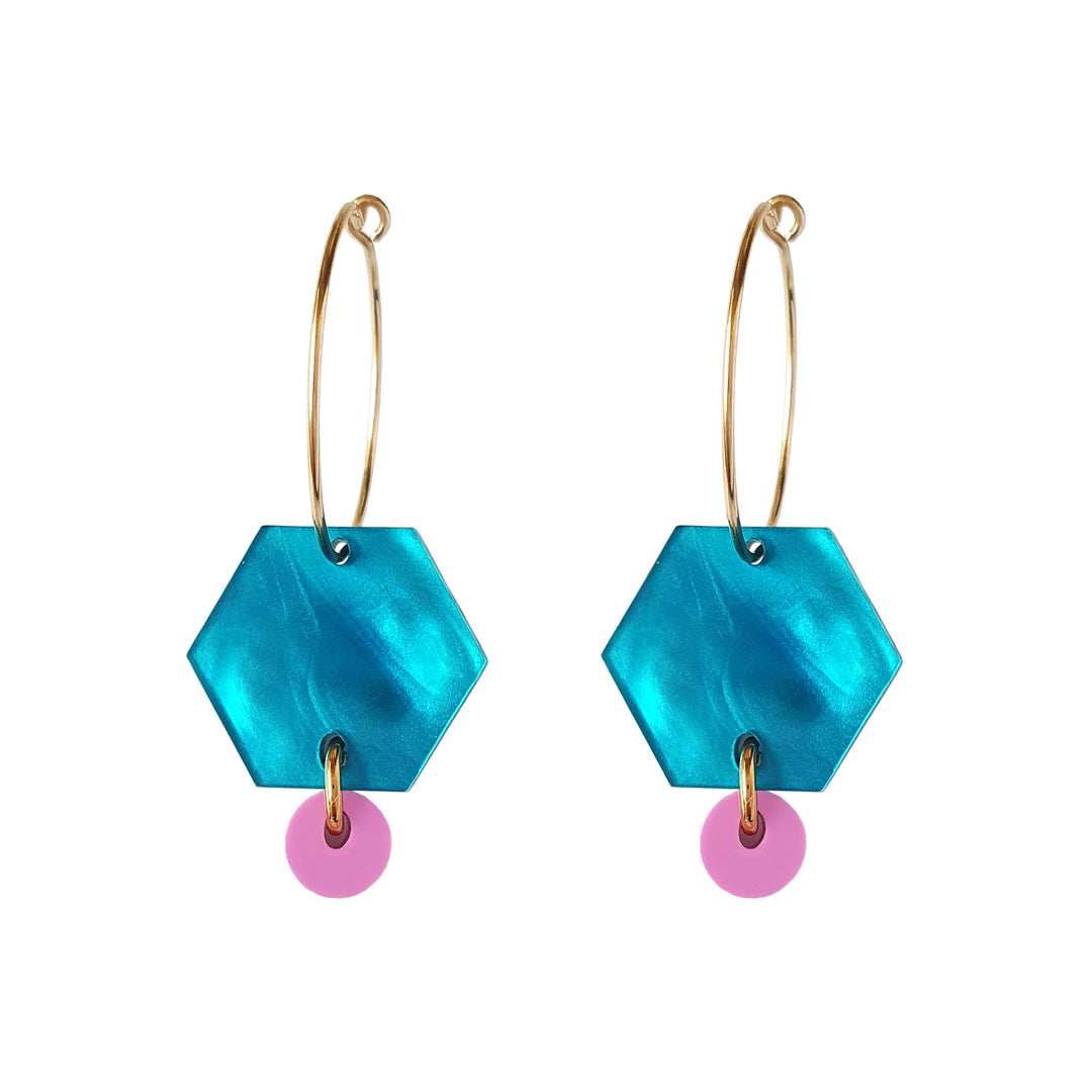 Hexagon Hoop Earrings - Blue