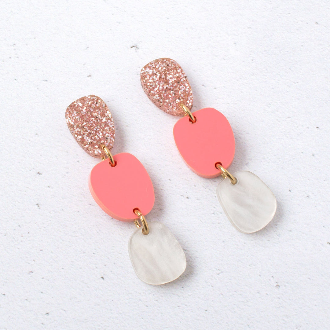 Lily Dangle Earrings in Pink Glitter