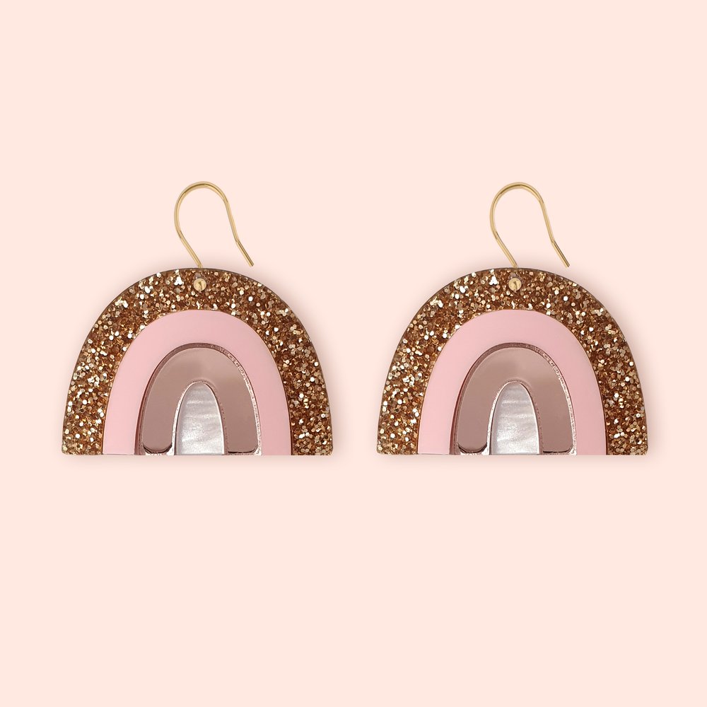 Large Rainbow Earrings in Rose Gold