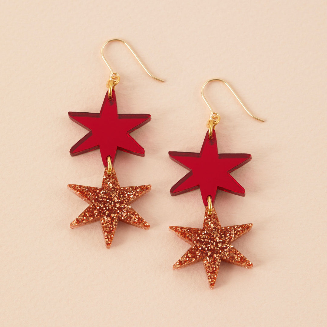 Star Dangle Earrings in Copper Glitter
