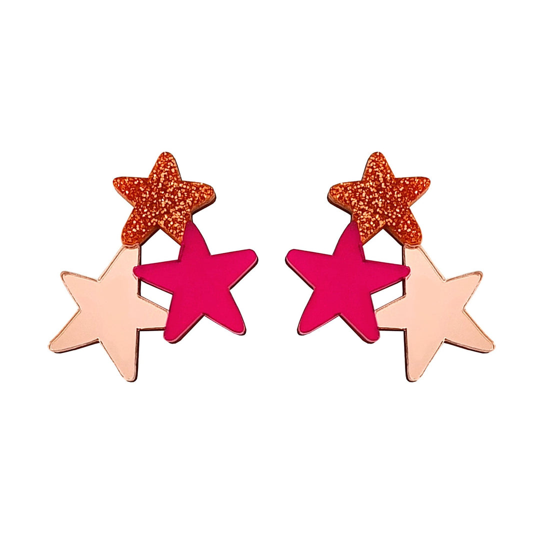 Star Earrings in Copper Glitter