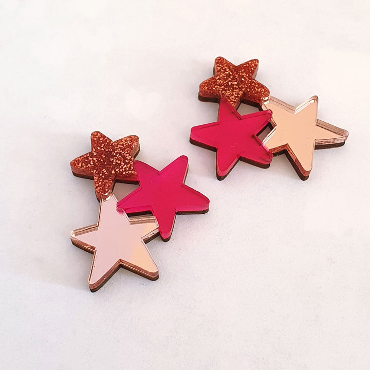 Star Earrings in Copper Glitter