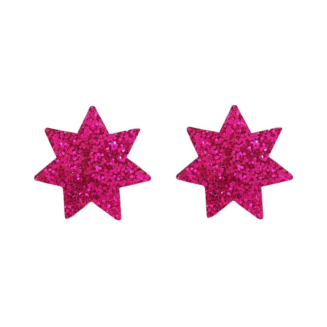 Star Stud Earrings Hot Pink Glitter