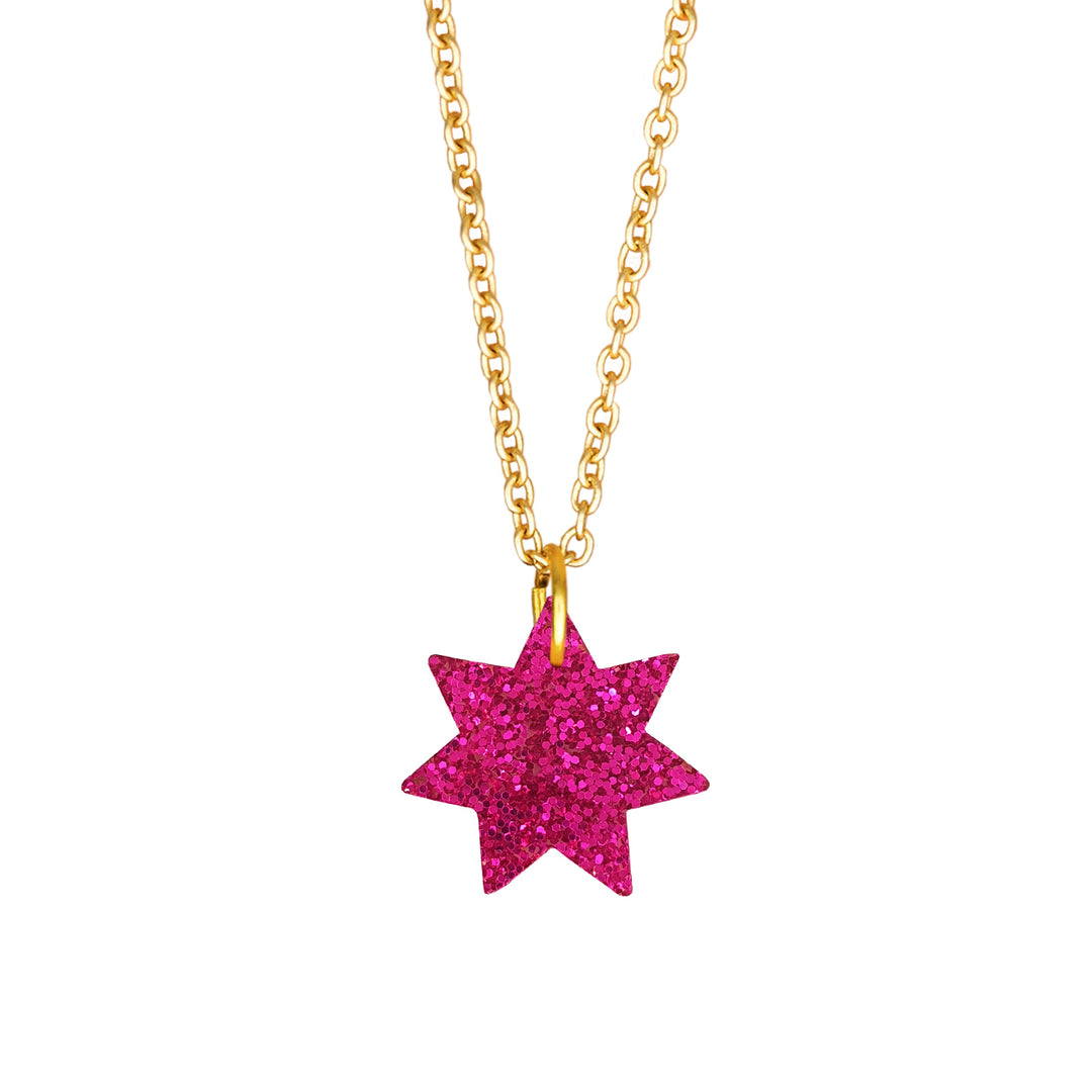 Star Necklace Hot Pink Glitter