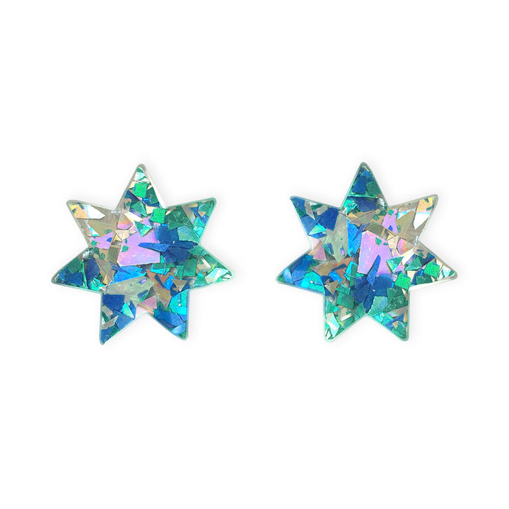 Star Stud Earrings Ice Blue Sparkle