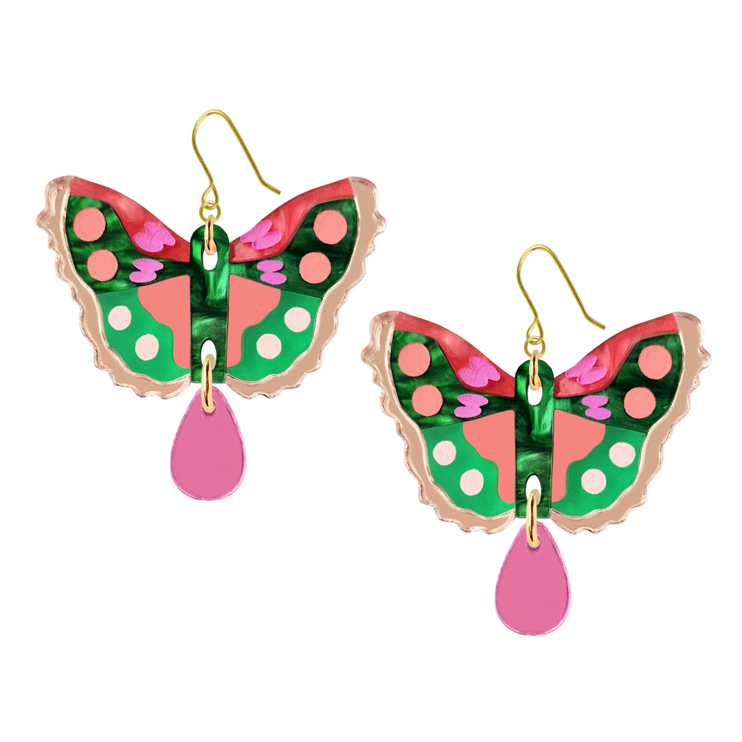 Butterfly Statement Hook Earrings in Green