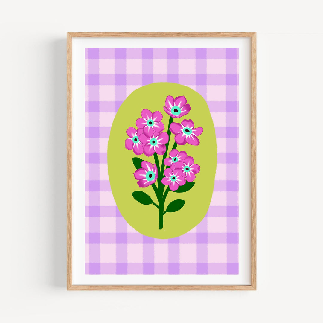 Gingham Floral Art Print Lilac | Wholesale