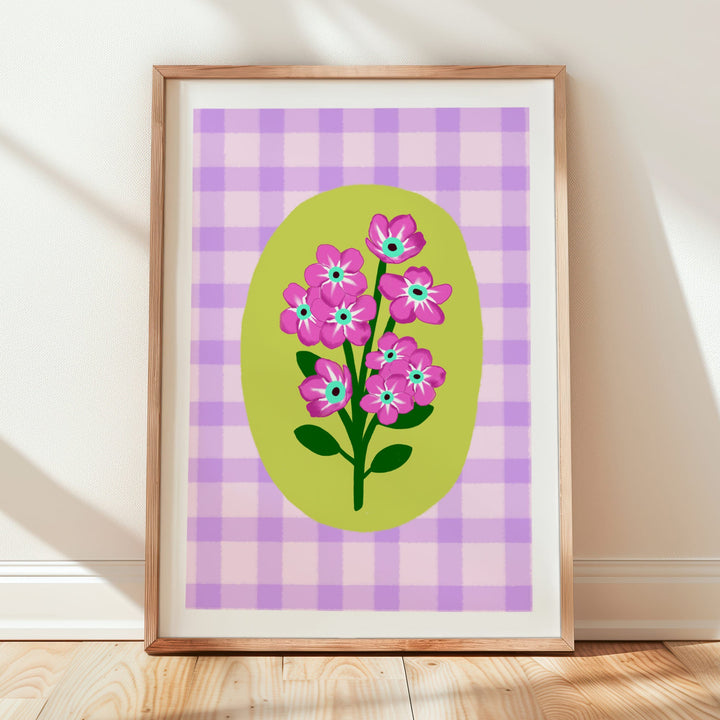 Gingham Floral Art Print Lilac | Wholesale