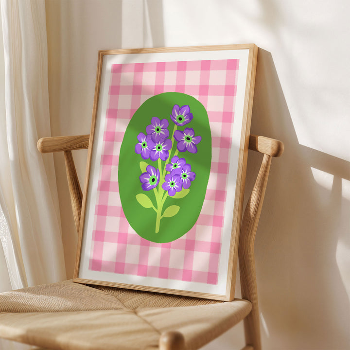 Gingham Floral Art Print Pink