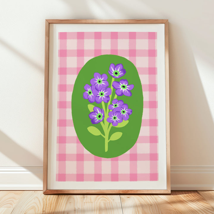 Gingham Floral Art Print Pink