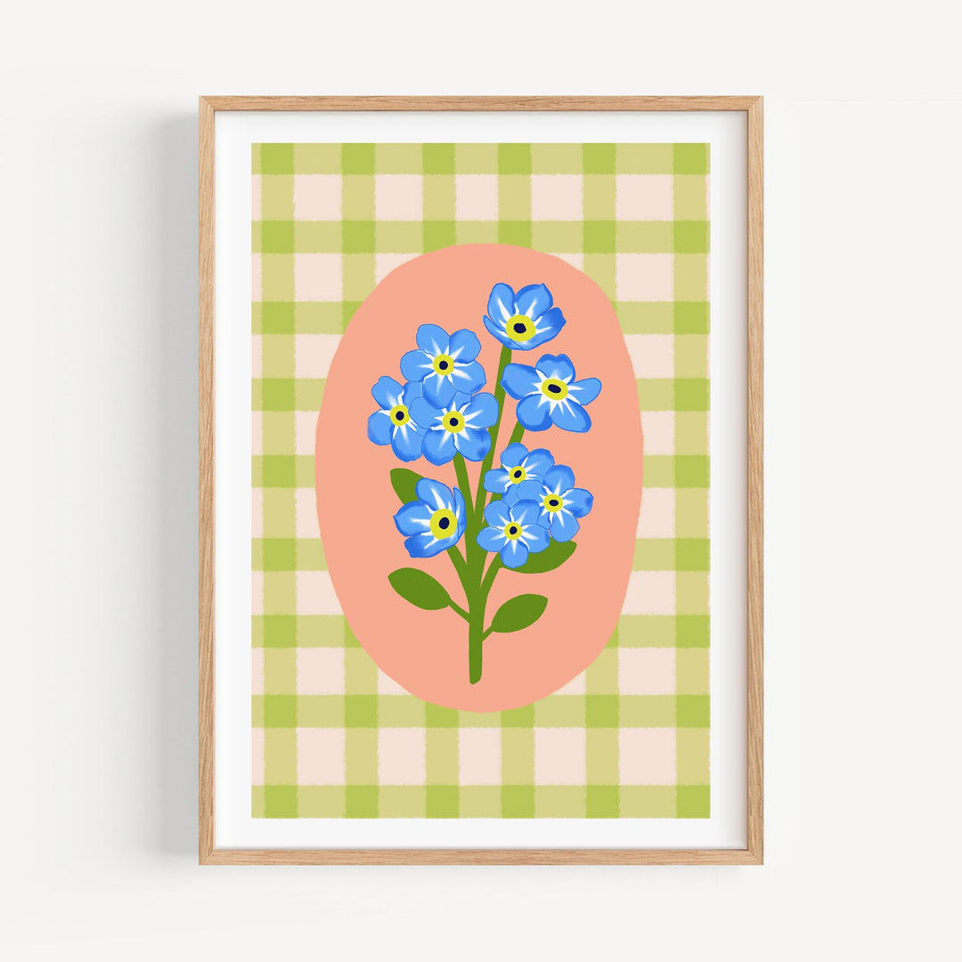 Gingham Floral Art Print Green | Wholesale