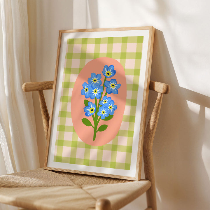 Gingham Floral Art Print Green