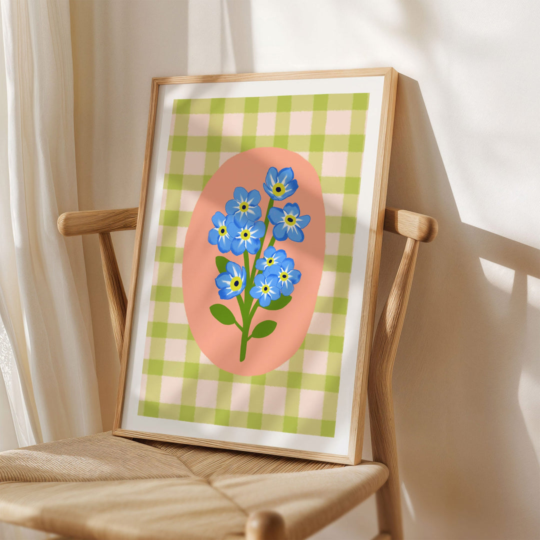 Gingham Floral Art Print Green | Wholesale