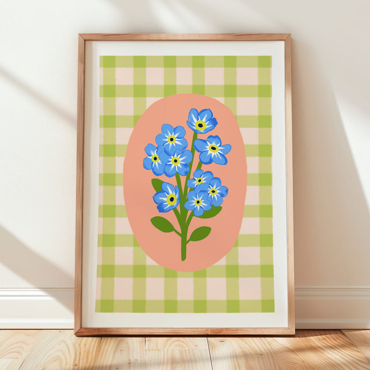 Gingham Floral Art Print Green