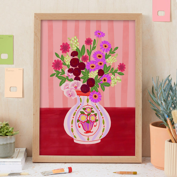 Flowers in Vase Print Red