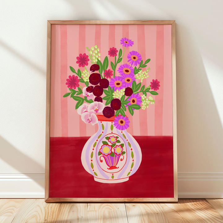 Flowers in Vase Print Red