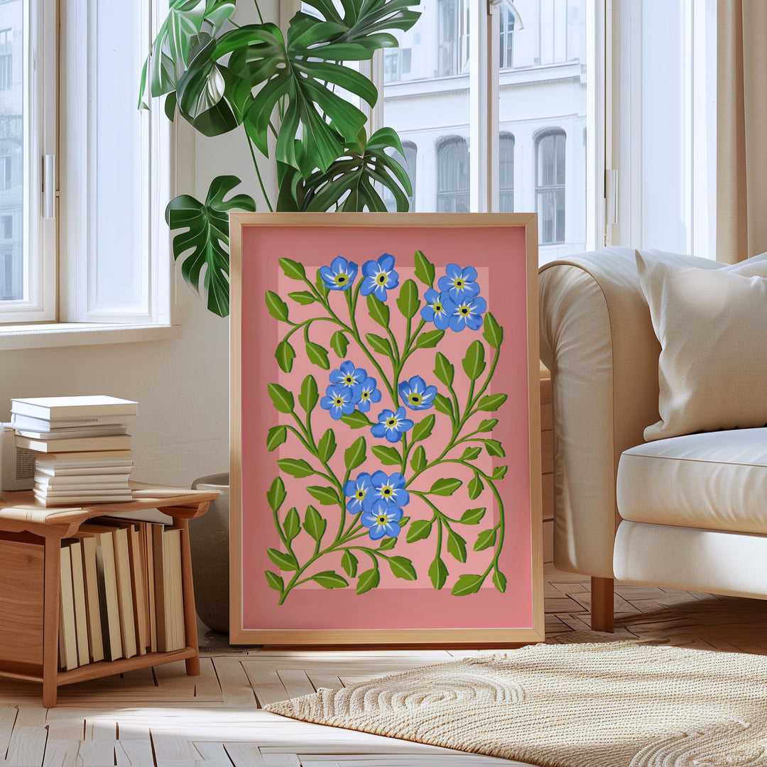 Botanical Patterned Art Print Pink