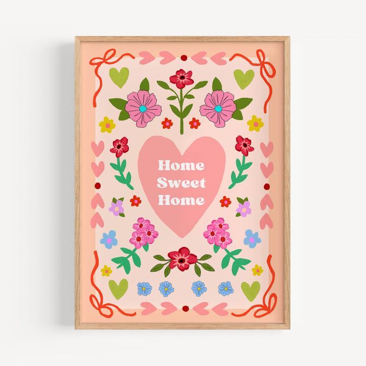 Home Sweet Home Folk Floral Art Print