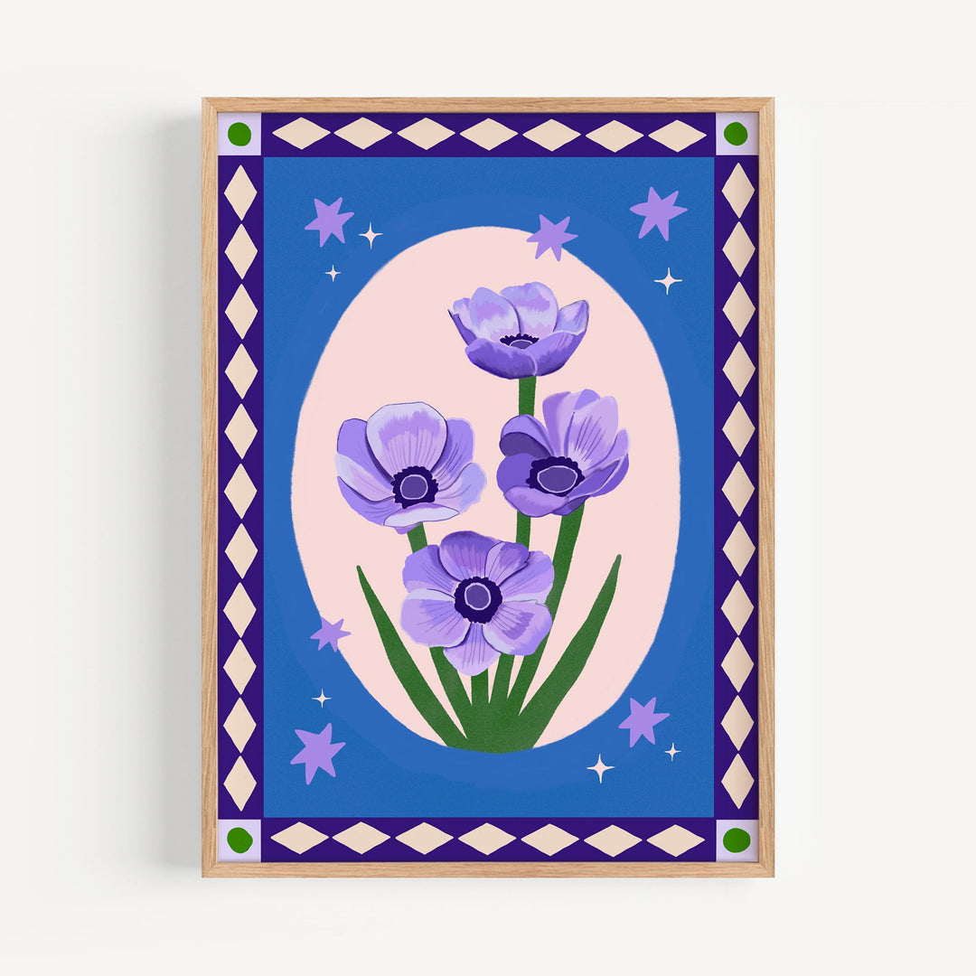 Anemone Blue Border Art Print | Wholesale