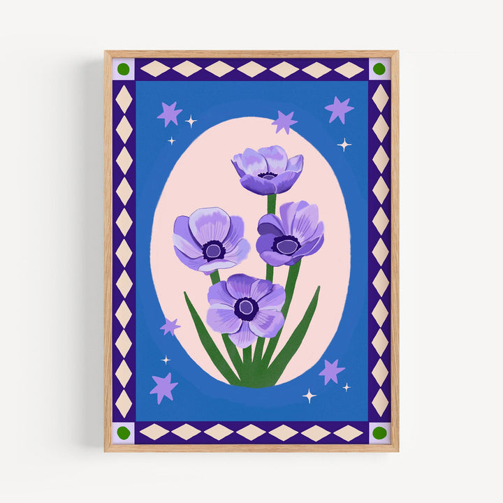 Anemone Blue Border Art Print | Wholesale