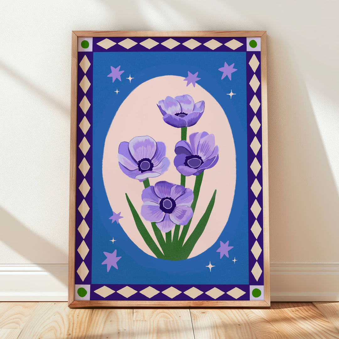 Anemone Blue Border Art Print | Wholesale