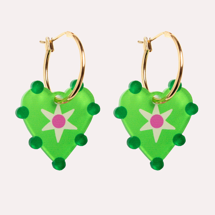 Heart Star Hoop Earrings | Green