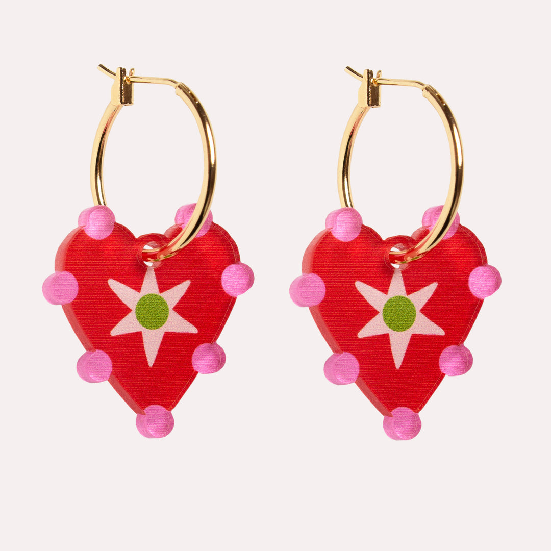 Heart Star Hoop Earrings | Red
