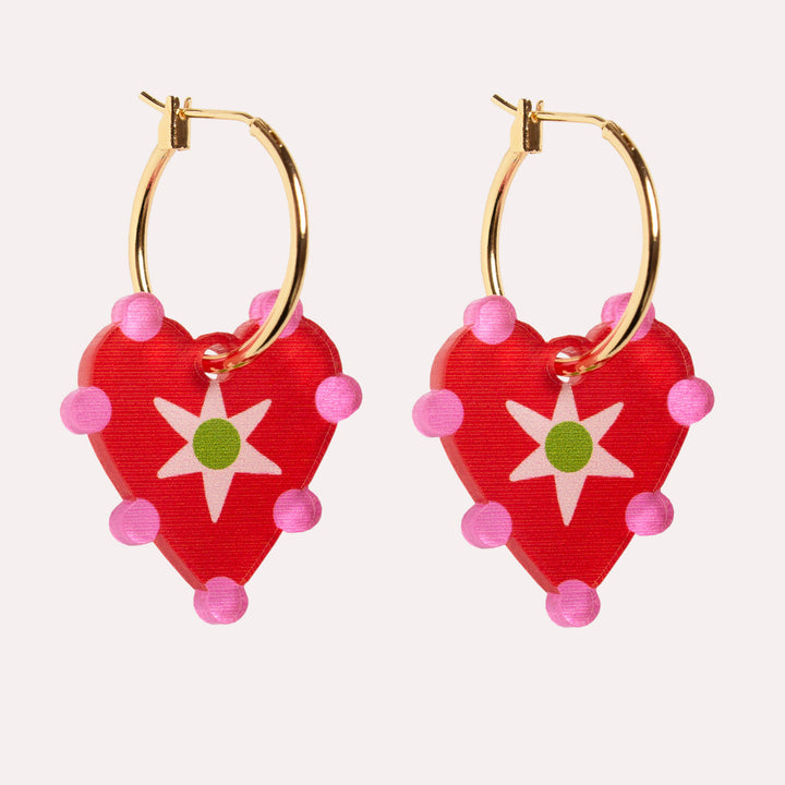 Heart Star Hoop Earrings | Red