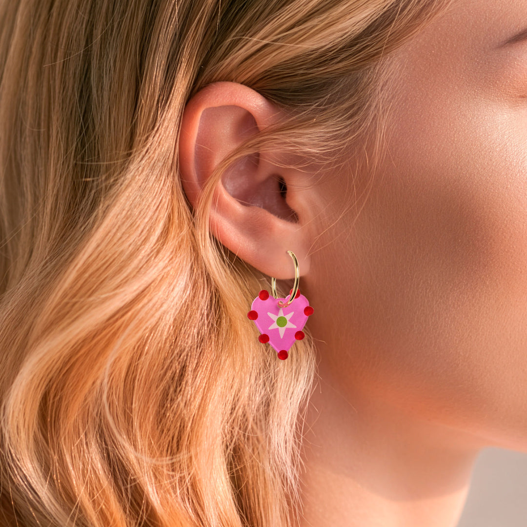 Heart Star Hoop Earrings | Pink