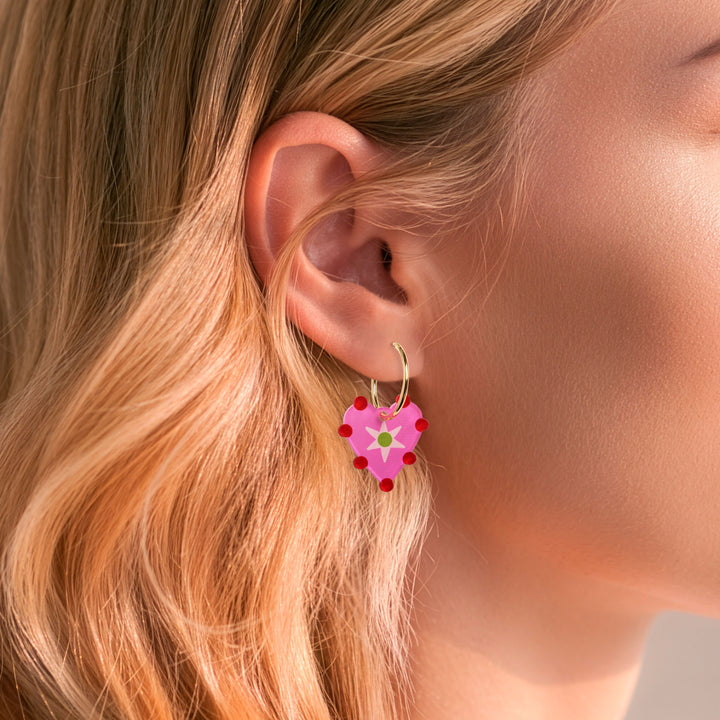 Heart Star Hoop Earrings | Pink