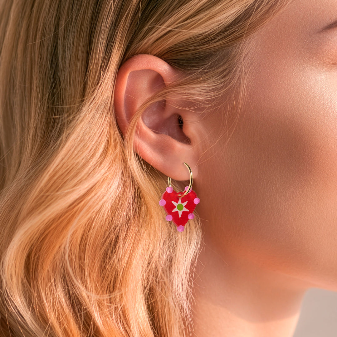 Heart Star Hoop Earrings | Red