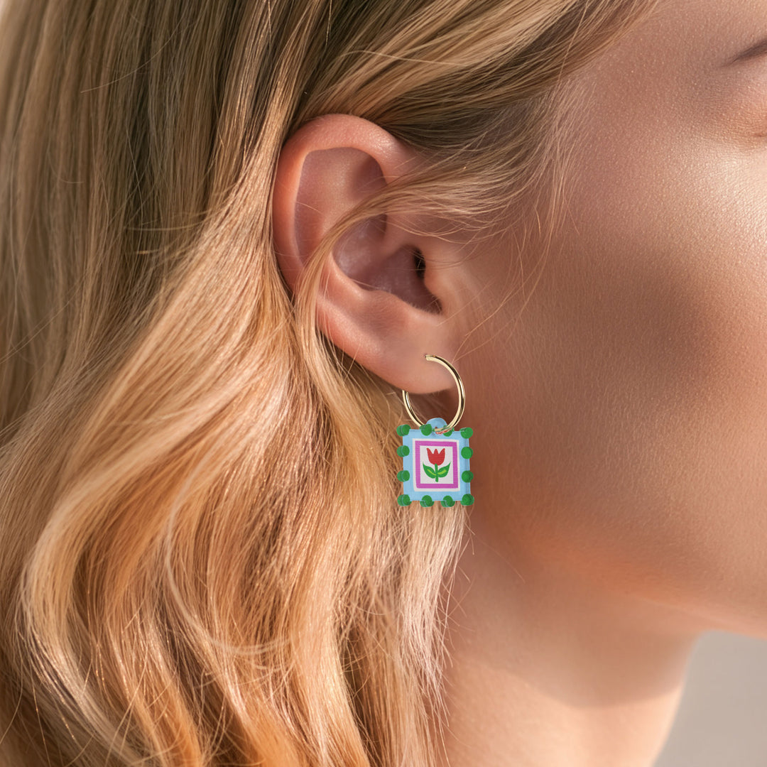 Bobble Charm Hoop Earrings | Blue