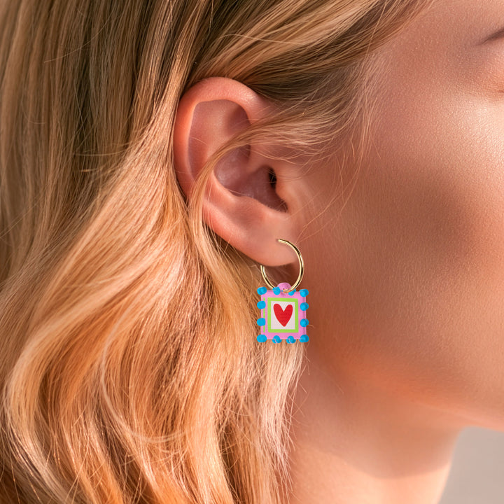 Bobble Charm Hoop Earrings | Pink