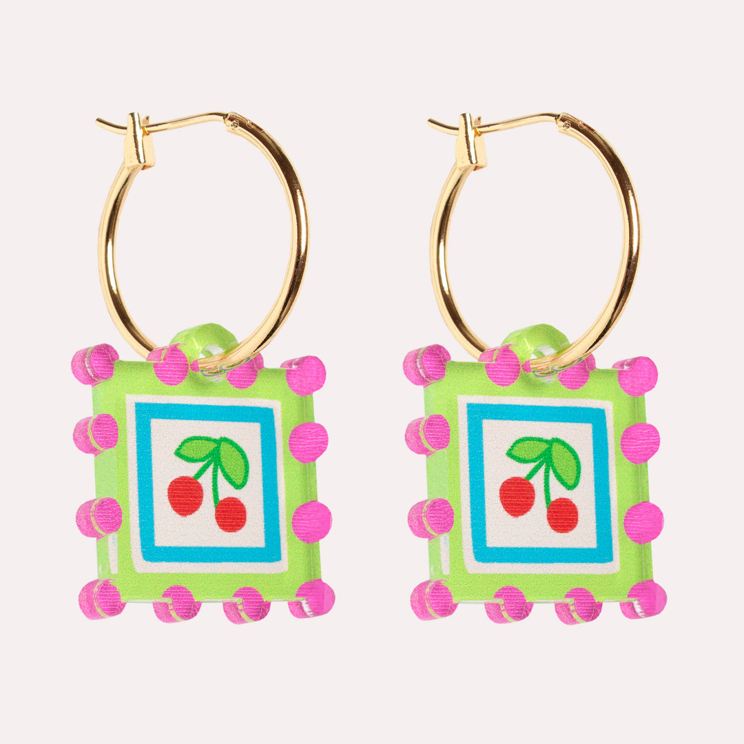 Bobble Charm Hoop Earrings | Green
