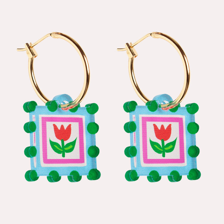 Bobble Charm Hoop Earrings | Blue