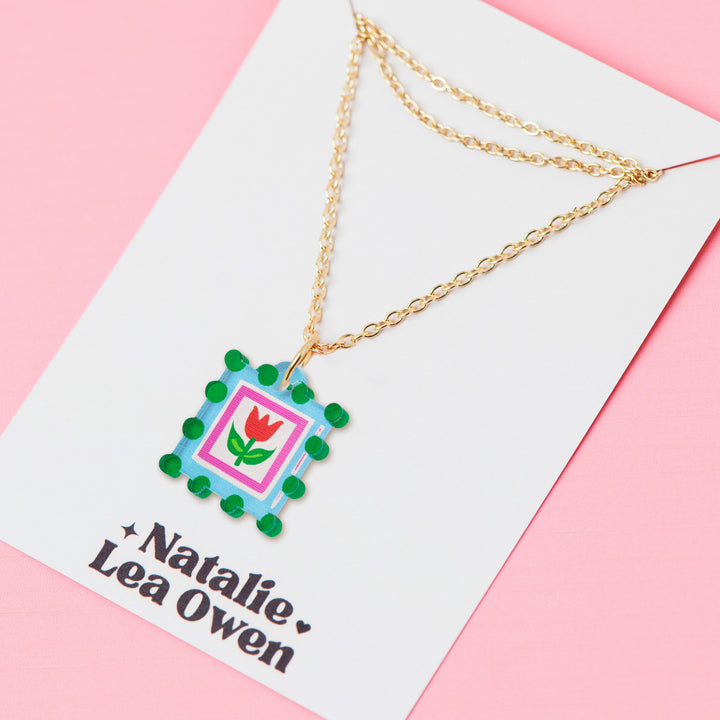 Square Dot Charm Pendant Necklaces