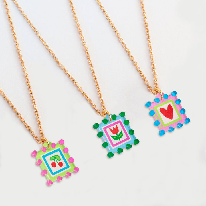 Square Dot Charm Pendant Necklaces