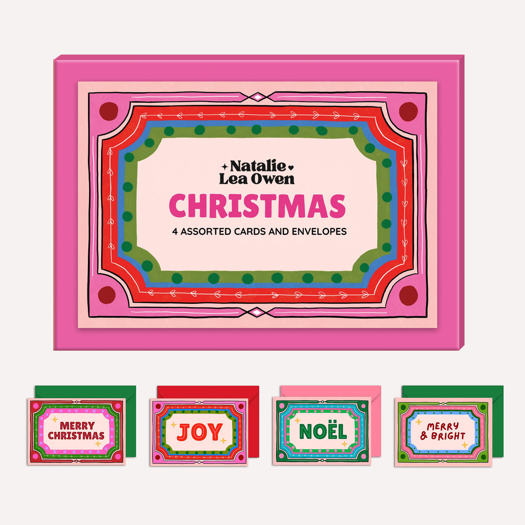 Christmas Card Pack of 4 | Retro Frames Illustration | Wholesale