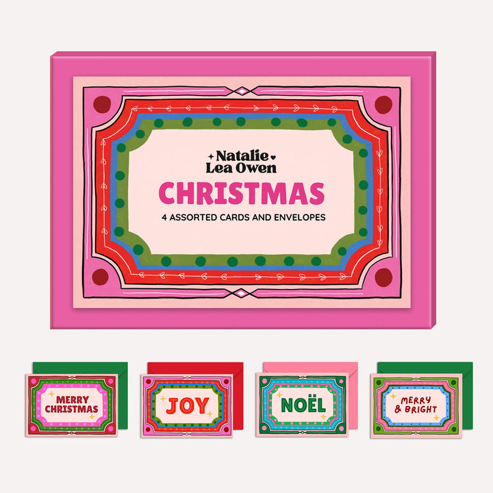 Christmas Card Pack of 4 | Retro Frames Illustration | Wholesale