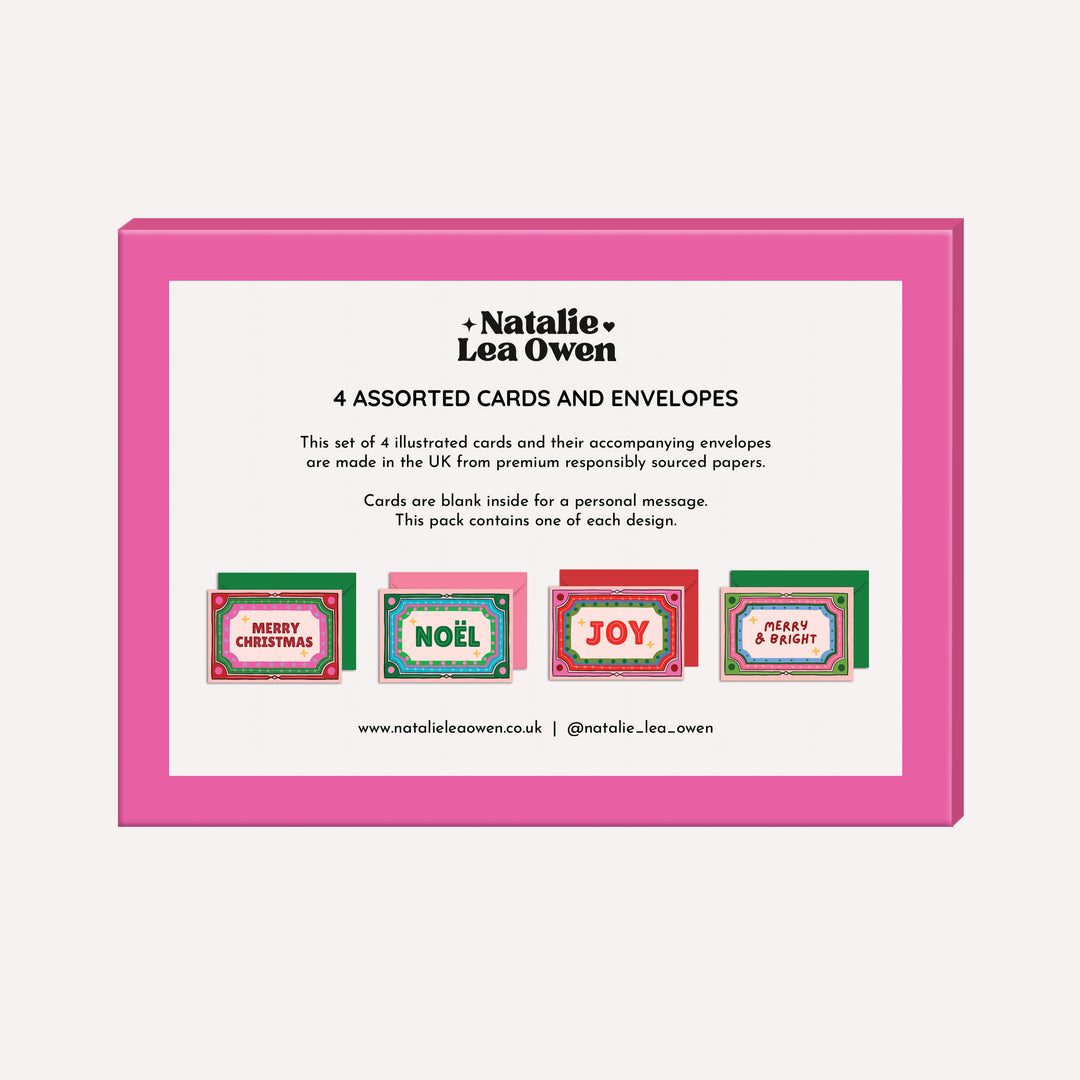Christmas Card Pack of 4 | Retro Frames Illustration | Wholesale