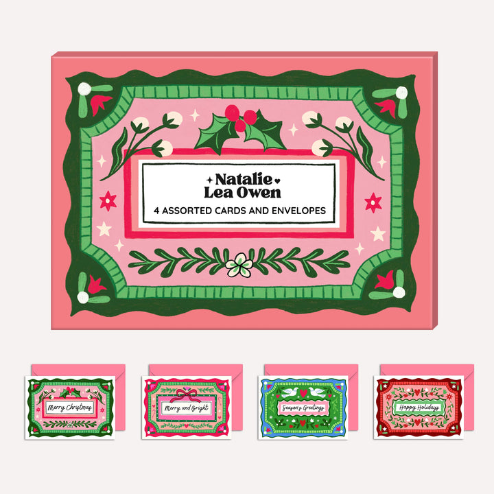 Christmas Card Pack of 4 | Pretty Vintage Illustration | Wholesale